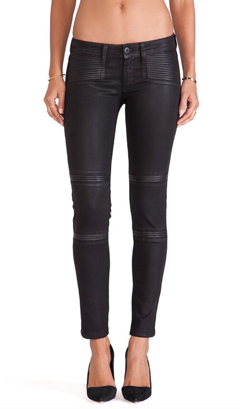 DL1961 River Low Rise Black Leather Coated Skinny Moto Jeans Pants 2397 28